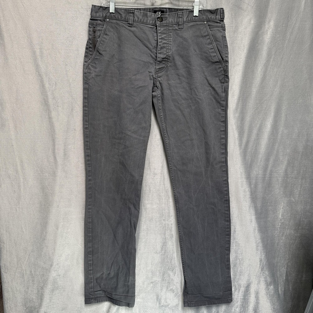 H&M Pants Mens 36 Gray Chino Twill Button Fly Straight Leg Casual Wear